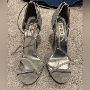 Badgley Mischka Silver Heeled Sandals, size 10